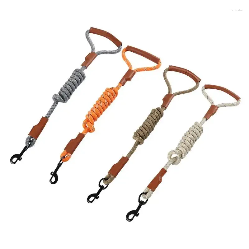 Dog Collars Leash Heavy Duty Reflective Adjustable Training Rope Leather Walking With Comfortable Handle For Medium Large Dogs