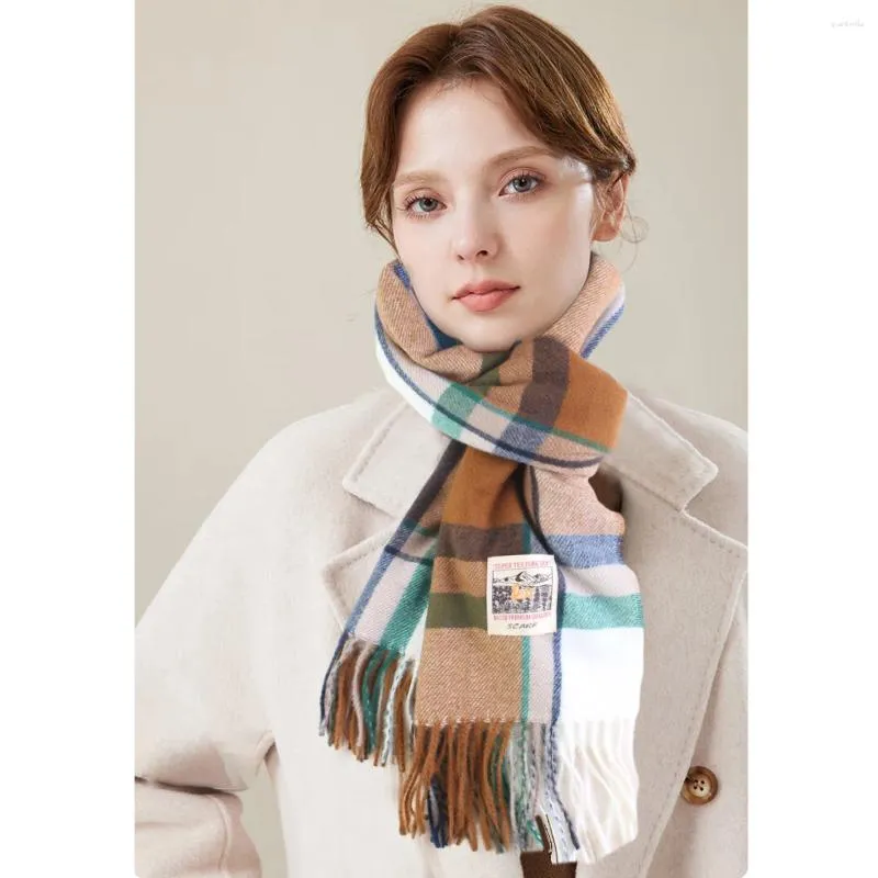 Scarves 1Pcs 2023 Autumn Winter Design Ladies Fashion Plaid Imitation Cashmere Retro-Large Size Thickened Cold Keep Warm Scarf Shawl