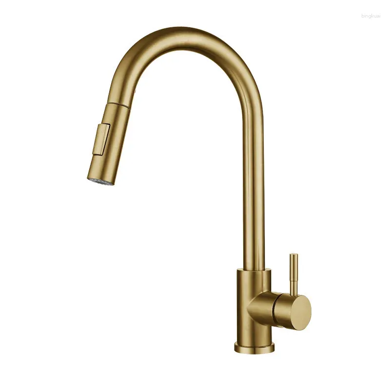 Kitchen Faucets Cold And Brushed Gold Black Pull-out Faucet With Rotating Dishwashing Basin Sink