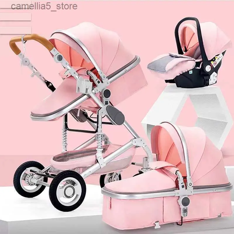 Barnvagnar# baby barnvagn 3 i 1 med bilstol lyx multifunktionell baby vagnrosa fällbara baby barnvagn hög landskap nyfödd bil Q231116