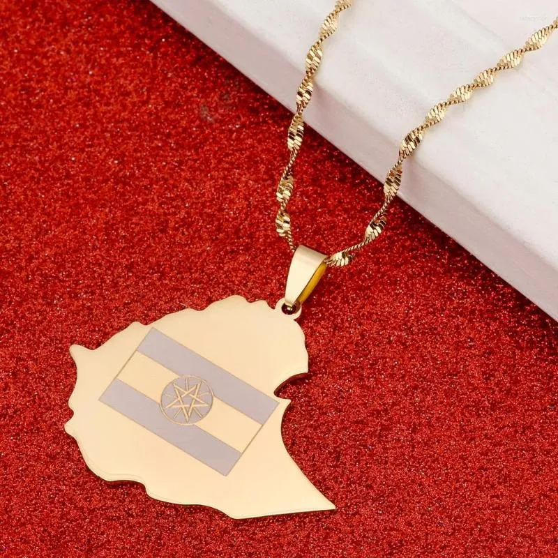 Pendant Necklaces Ethiopian Flag Ethiopia Map Necklace For Women Men Gold Color Jewelry African Chain