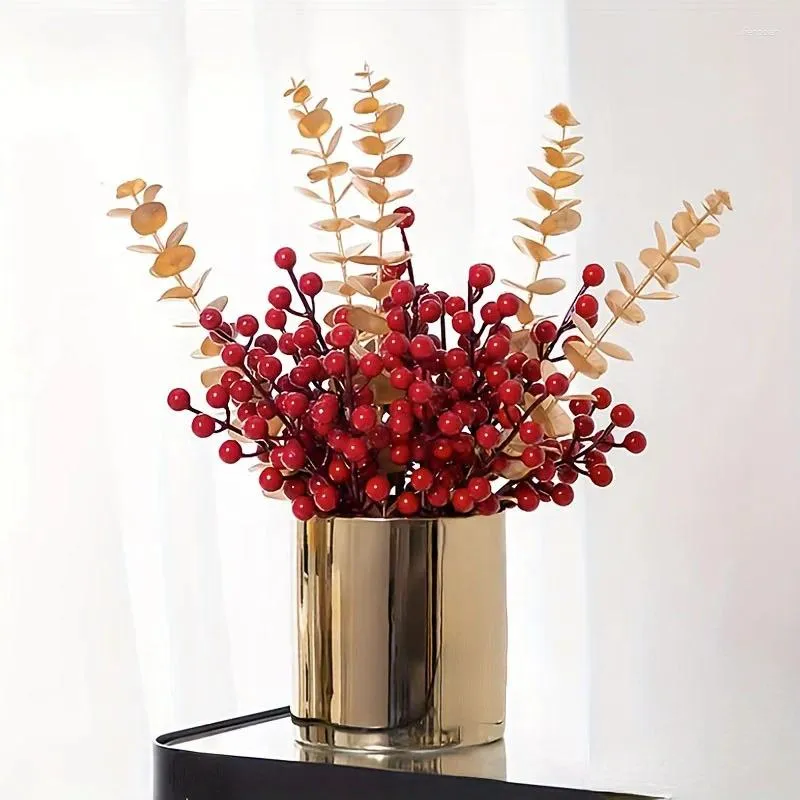 Fiori decorativi 12 pezzi Bacche di pino artificiali Decorazione per albero di Natale Aghi rossi Pigne Pick Up Ornamento per le vacanze invernali