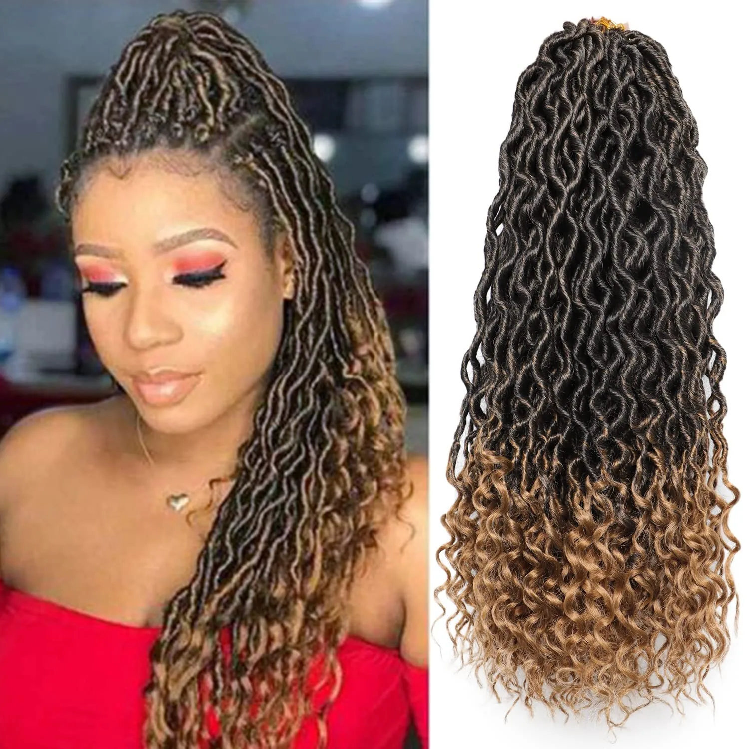 Dea Locs Capelli all'uncinetto Ricci ondulati Finti Locs Trecce all'uncinetto Estensioni dei capelli sintetici Ombre Crochet Faux Locs Capelli intrecciati a bassa temperatura