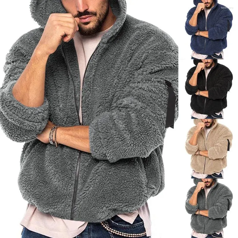 Mäns jackor män nallebjörn fleece kappa vinter höst varm långärmare jacka päls fluffig huva outwear jumper hoodies windbreaker