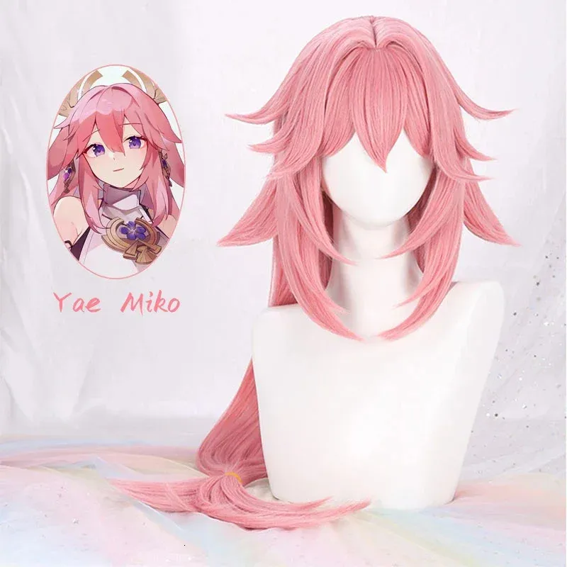 Parrucche Cosplay Genshin Impact Yae Miko parrucca di ruolo Simulazione di Halloween cuoio capelluto rosa parrucca sintetica lunga resistente al calore cappuccio parrucca gratuito 231116