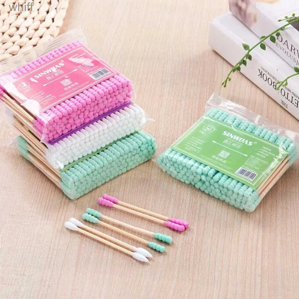 Cotton Swab 100pcs/ Pack Double Head Cotton Swab Women Makeup Cotton Buds Tip For Wood Sticks Nose Ears Cleaning Health Care ToolsL231116