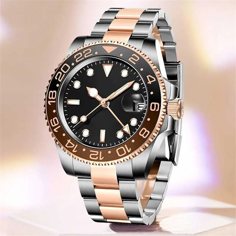Rolaxs hoogwaardige luxe designer herenhorloge automatische GMT Sapphire 904L roestvrij staal ST9 lichtgevende waterdichte wortelbier horloges 2813 Mechanisch hebben logo