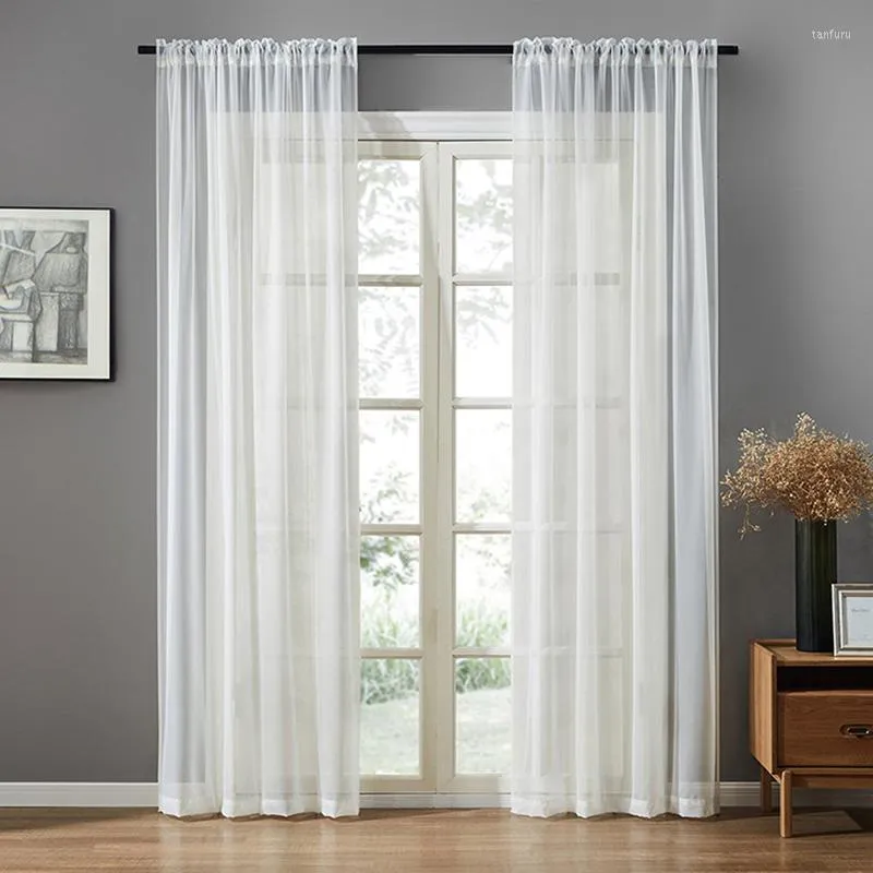 Rideau 100 250cm Style Européen Américain Blanc Fenêtre Criblage Solide Porte Rideaux Drapé Panneau Sheer Tulle Pour Salon Décoration