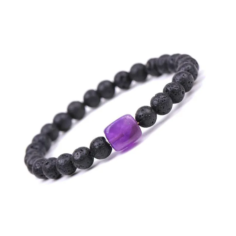 Pulseras con dijes Pulsera de chakra de piedra natural 6 mm Lava Tigres Ojo Amatista Pulseras de cuentas Mujer Hombre Joyería Gota Entrega Joyería Brac Dh5Pp