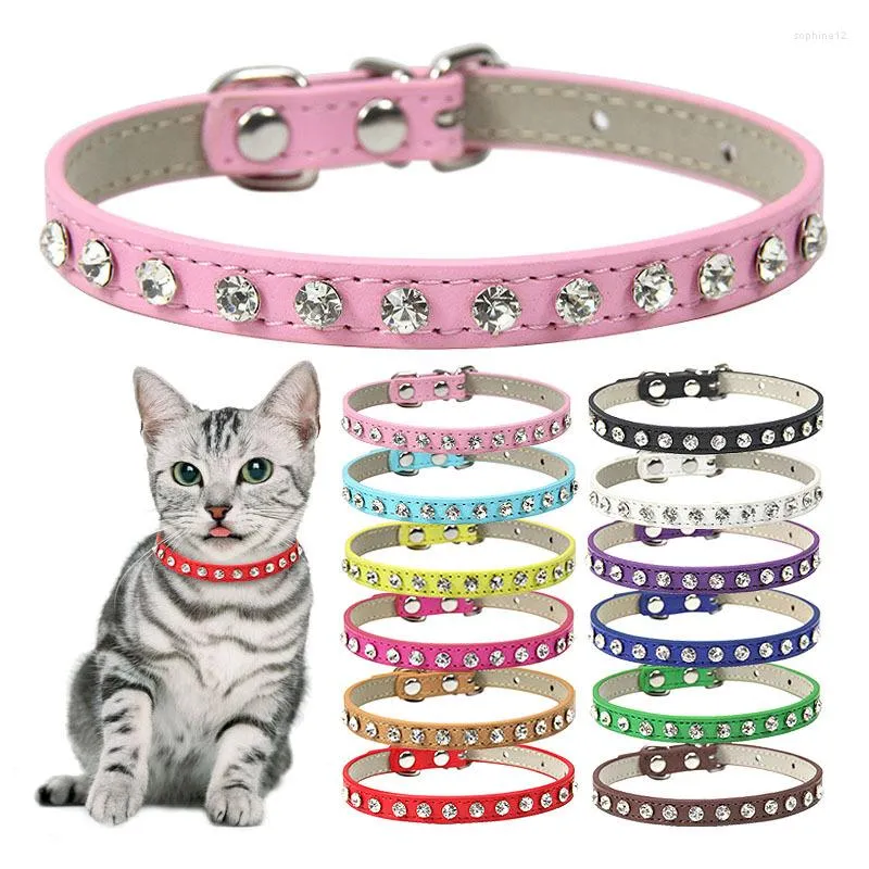 Dog Collars Solid Color PU Leather Bling Rhinestone Collar Straps Decorative Crystal Diamond Pets Dogs Cats For Home Pet