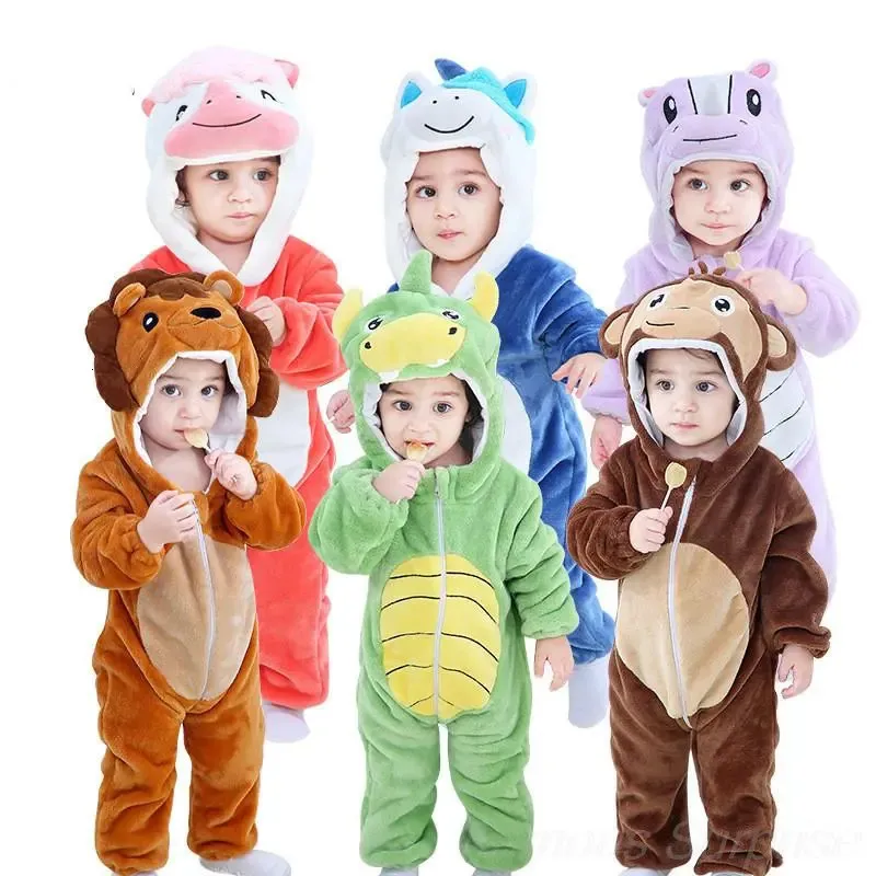Rompertjes Kigurumi Pyjama's voor kinderen Flanel schattige baby romper Eenhoorn Panda Dinosaurus Kinder rompertjes Kostuums Winter Jongens Meisjes Jumpusit 231115