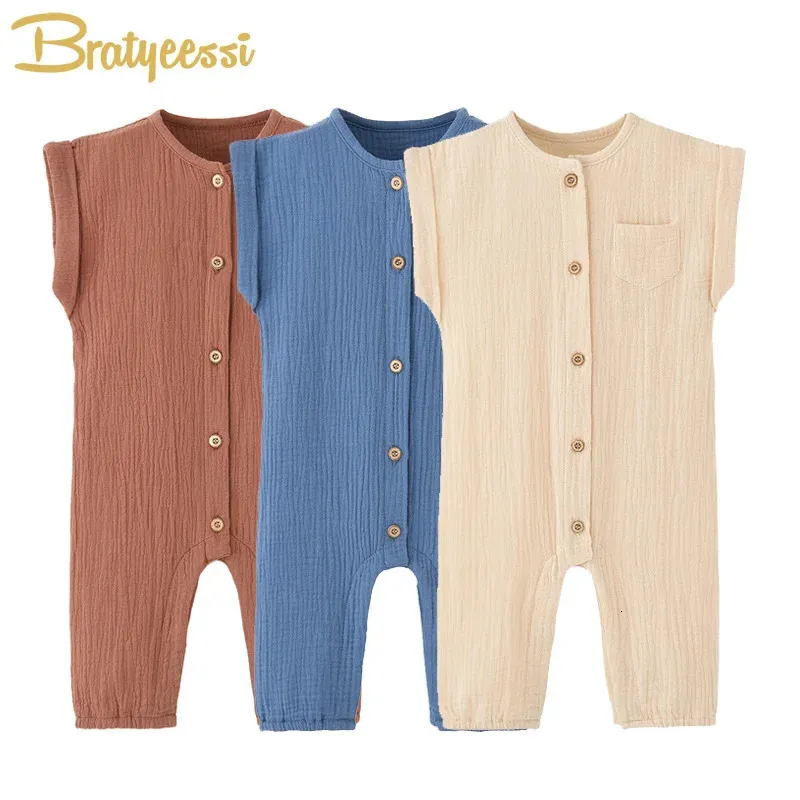 Strampler Sommer Baby Overalls Musselin Kinder Mädchen Jungen Kleidung geboren Strampler Säuglingsnachtwäsche Kleidung Kleinkind Onesie 231115