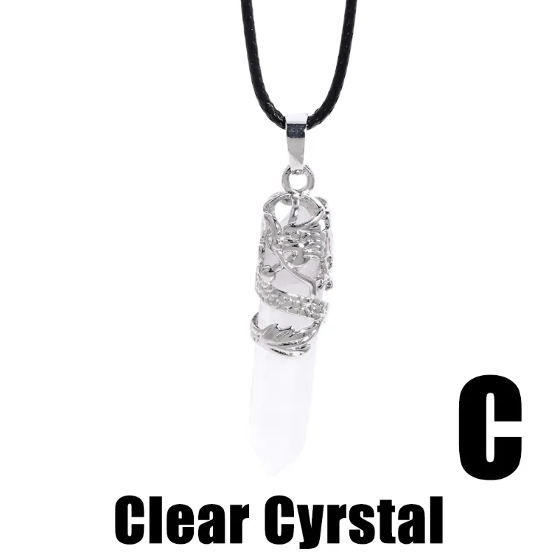 Ожерелья с подвесками Flola, прозрачный кристалл, природный камень, цепочка из искусственной кожи для женщин и мужчин, ювелирные изделия в стиле хип-хоп, панк, подарки Nkeb666