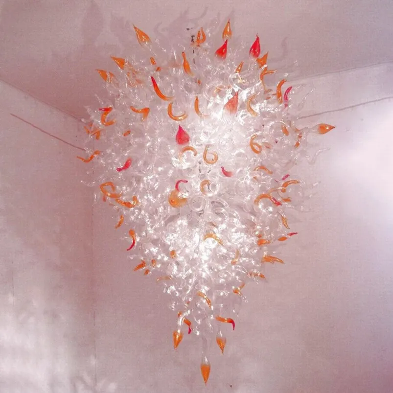 Transparente Pendelleuchten, orange, rosa, gemischte Farben, Innenbeleuchtung, mundgeblasener Glas-Kronleuchter für Hotel, Zuhause, Eingangshallen, Empfangsbereiche, Kunstdekoration