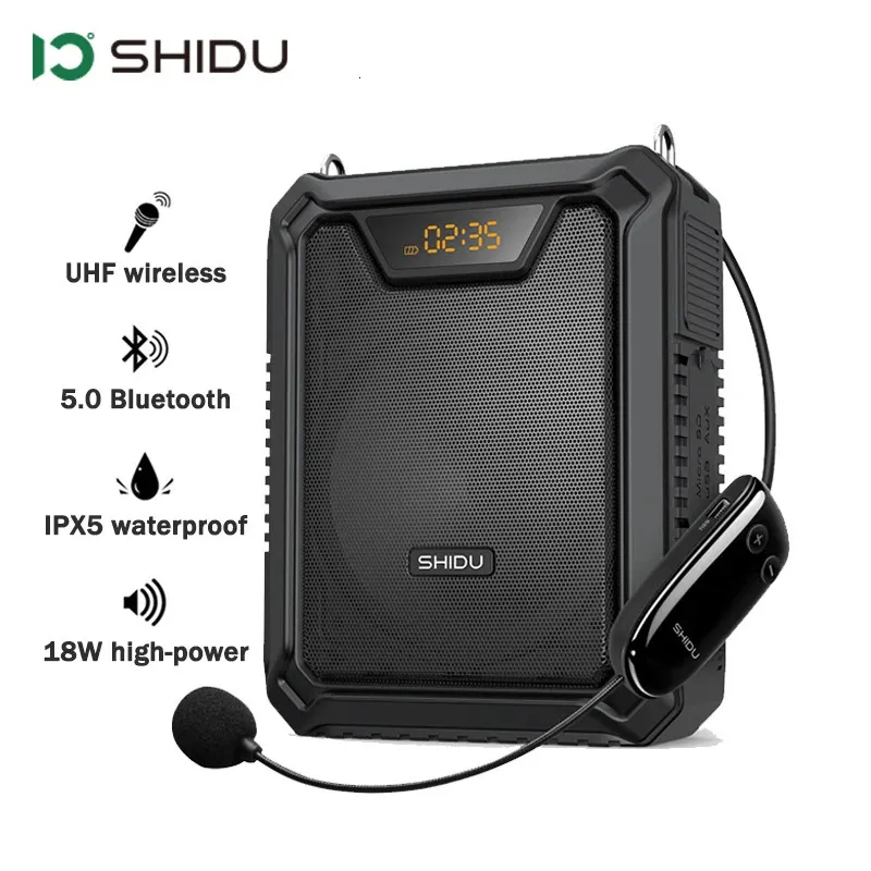 Microphones Shidu 18W amplificateur vocal portable pour les enseignants IPX5 étanche Bluetooth 5.0 haut-parleur avec microphone sans fil M808 231116