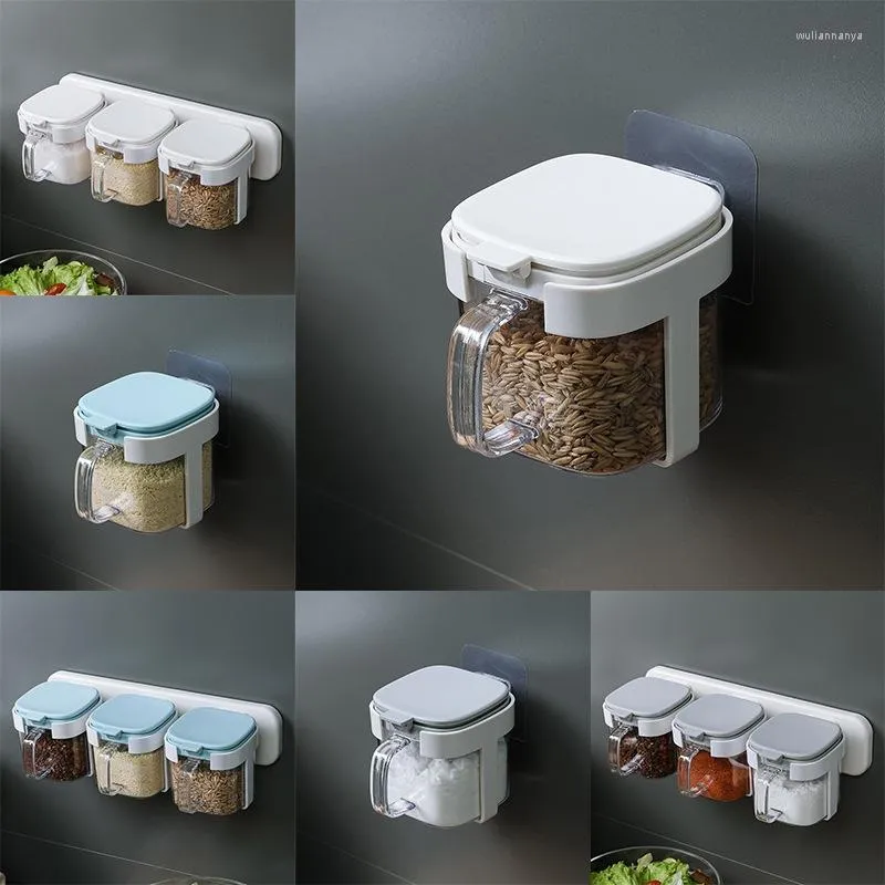 Förvaringsflaskor Dropship väggmonterade kryddor Box Pepper Spice Shaker Salt Säspenning Organiser Kök Cruet Klaffbottar Burrar Behållare