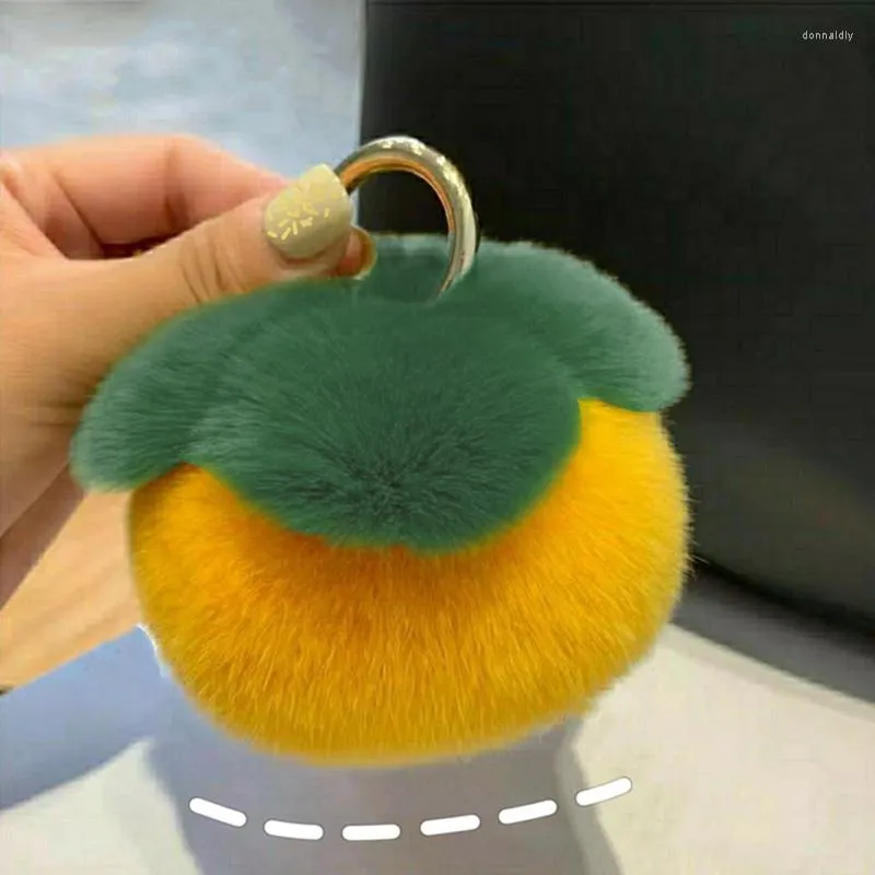 Schlüsselanhänger niedliche Plüsch Persimmon Pompom gefälschte Pelzball Schlüsselbund Kinderbag Ornamente Anhänger Frauen Auto Schlüsselring Schmuck Schmucke Geburtstagsgeschenke