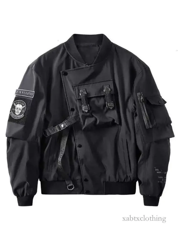 Veste d'aviateur VIP God of Death Bomber Jacket Poche poitrine Techwear Hommes Punk Hip Hop Tactique Streetwear Noir Varsity Surdimensionné MA1 Manteaux