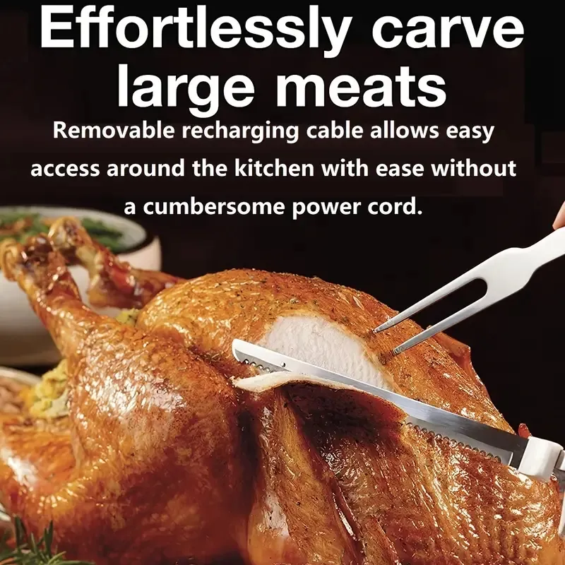 4つの鋸歯状のブレードと安全ロックトリガーリリース、彫刻肉、鶏肉、パン、黒を備えたプロのコードレス充電式の簡単なスライスエレクトリックナイフ