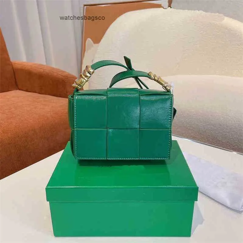 Luxury Handbag For Women Bvs Totes Bright Surface Woven Square Mini Cassette Genuine Sheepskin With Logo Cosmetic Y Female Style Diagonal Single Shoulder Bag Y