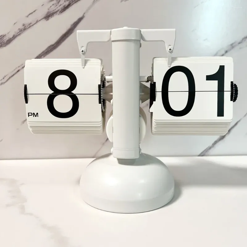 Bordklockor Vintage Flip Page Clock Automatisk Turning Quartz Time Decor för Home Living Room Office Desktop Decoration Deco