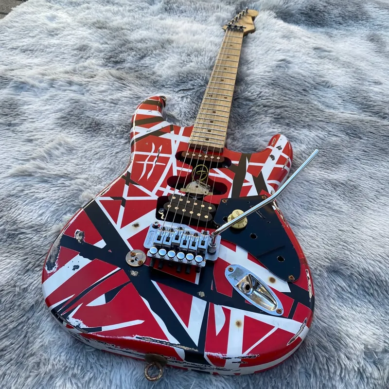 Electric Guitar Neck By Edward Van Halen Black/White Stripe With Red