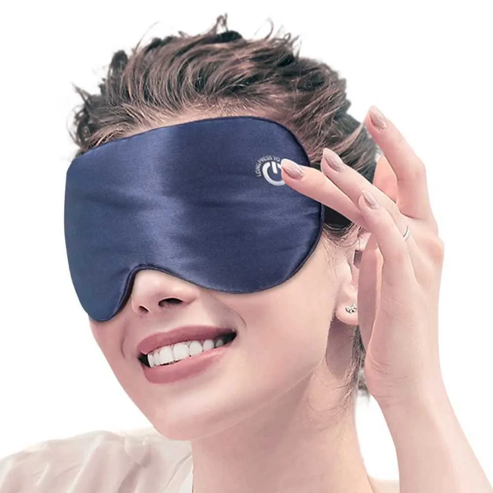 Masques de sommeil Masque pour les yeux chauffant sans fil rechargeable Masseur de vibrations Compresse chaude pour soulager la fatigue des yeux secs Véritable soie 231116