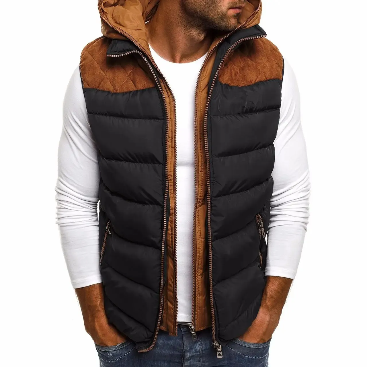 Mäns västar Autumn Winter Men's Down Vest Casual Waistcoat ärmlösa jackor Male Hooded Vest Outwear Warm Coat Dragkedja Huven Jacka Vest 231115