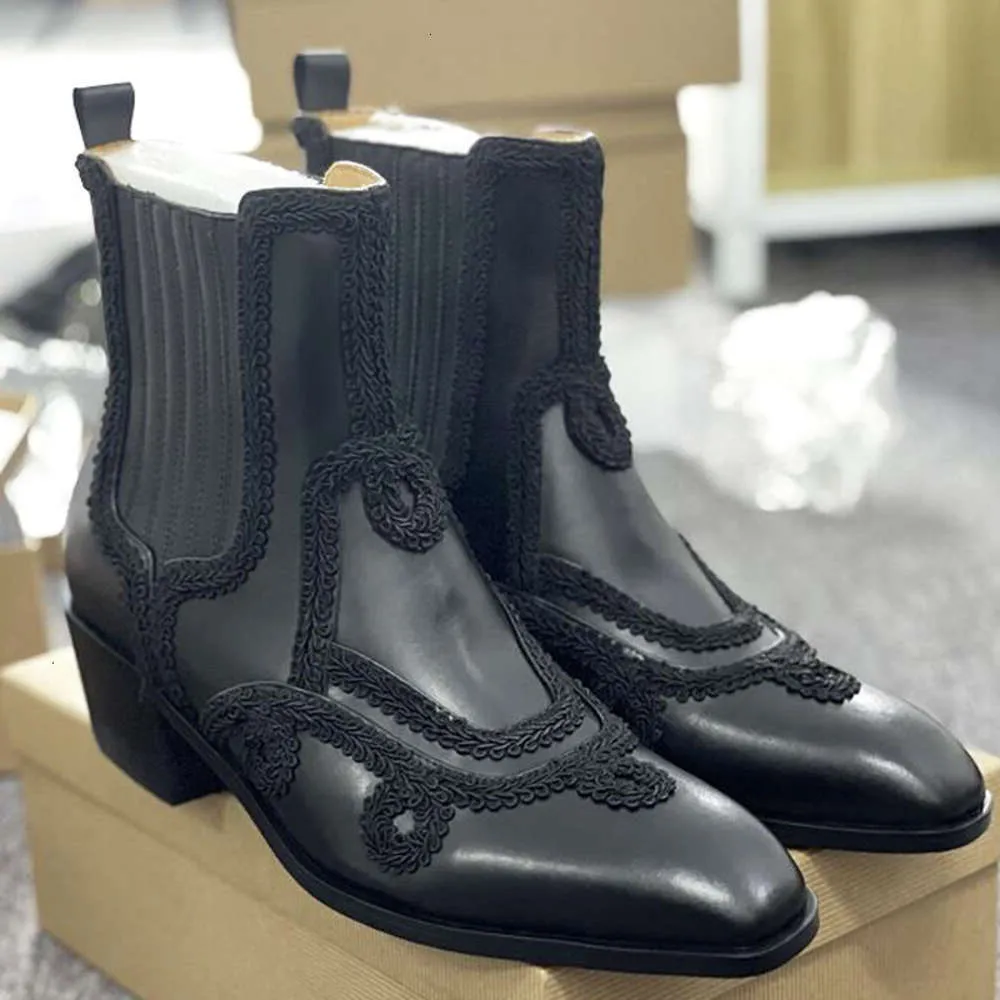 Дизайнерская мужская обувь Ботильоны из натуральной кожи Высокие каблуки с острым носком Высокие кеды Зимние деловые рабочие классические ботинки с коробкой NO487