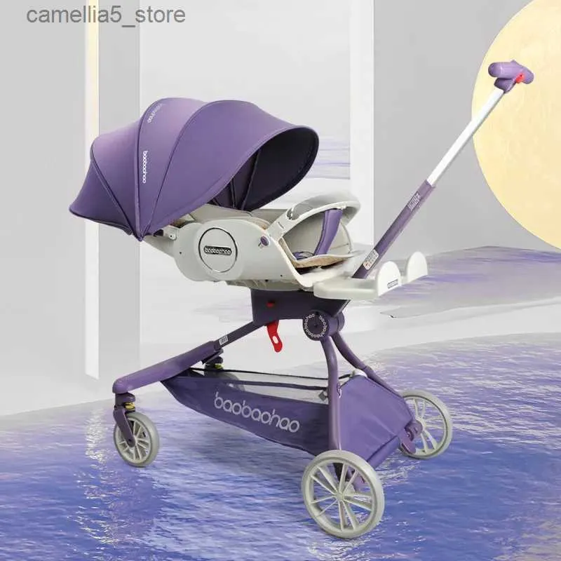 Kinderwagen# Luxuriöses, leichtes, stoßdämpfendes Baby, das sitzen und liegen kann, luxuriöser Kinderwagen, tragbarer, zusammenklappbarer Kinderwagen mit vier Rädern Q231116