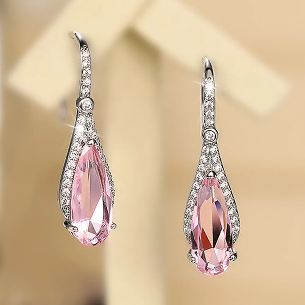 2023 Dangle Boucle D'oreille Ins Top Vente De Luxe Bijoux 925 En Argent Sterling Goutte D'eau Rose Cubique Zircon CZ Diamant Partie Femmes Boucle D'oreille Pour Amant Cadeau