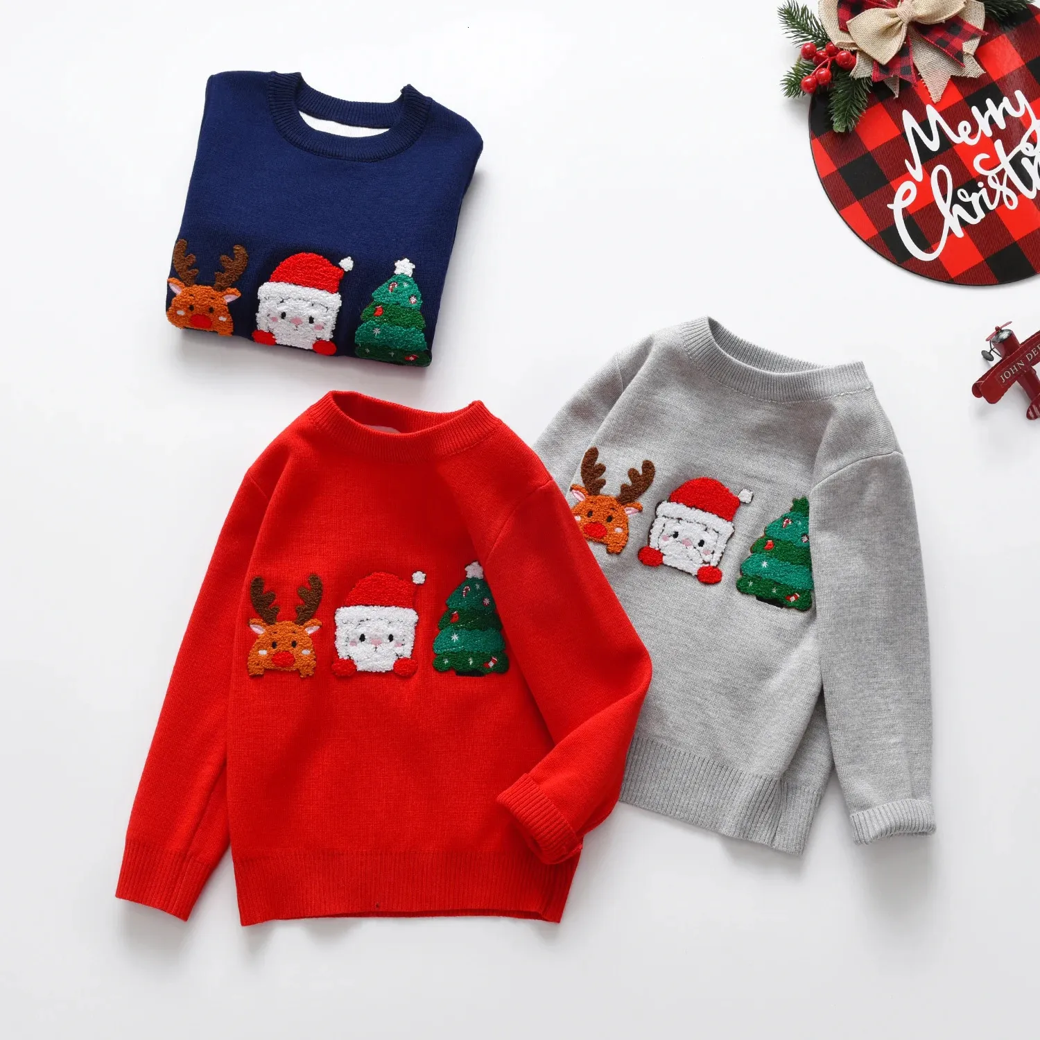 Pullover Christmas Sweaters Baby Boy Girl Cartoon Knit Warm Kids Clothes Autumn Winter Children Xmas 231115