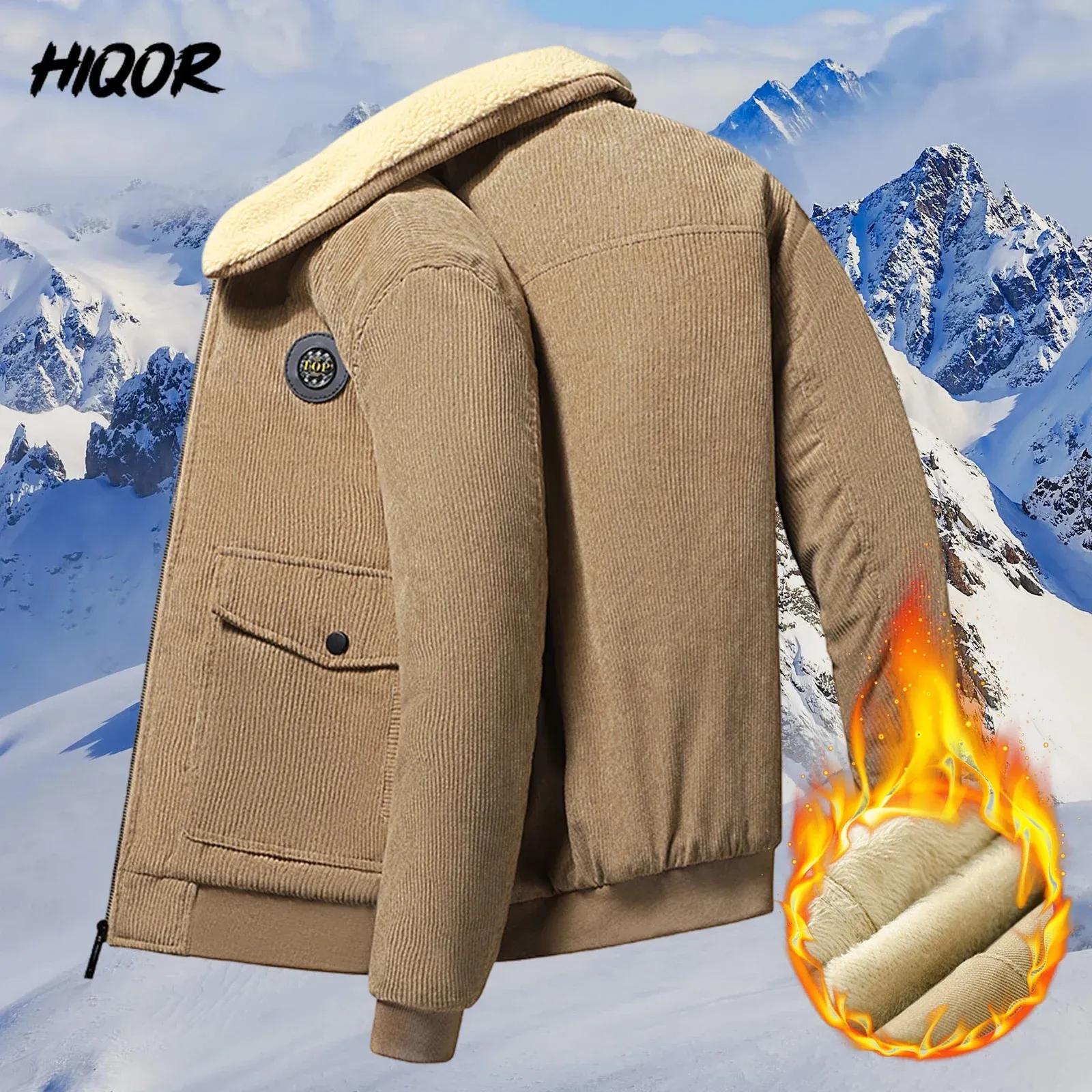 Vestes homme HIQOR hiver épaissir chaud vestes hommes polaire manteau velours côtelé laine d'agneau manteaux hommes Bomber veste mode Y2k Vintage hommes vêtements 231115