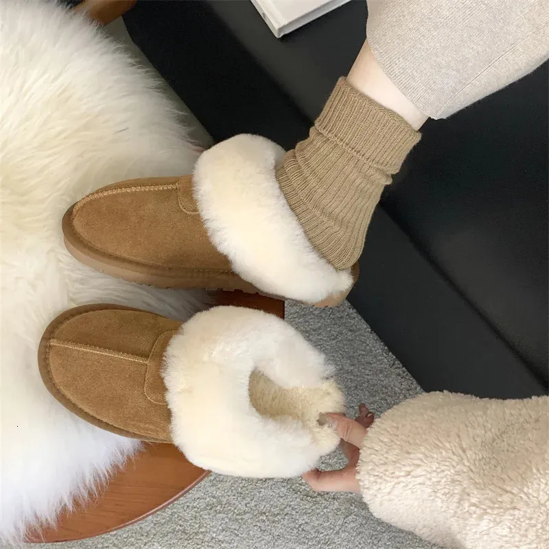 Slippers Sheep Fur Fur One Shoe True Wool Snow Boots Warm and Fluffy Shice Sole Cotton Shoes Out لارتداء نصف Mop Woolen Shoes 231116