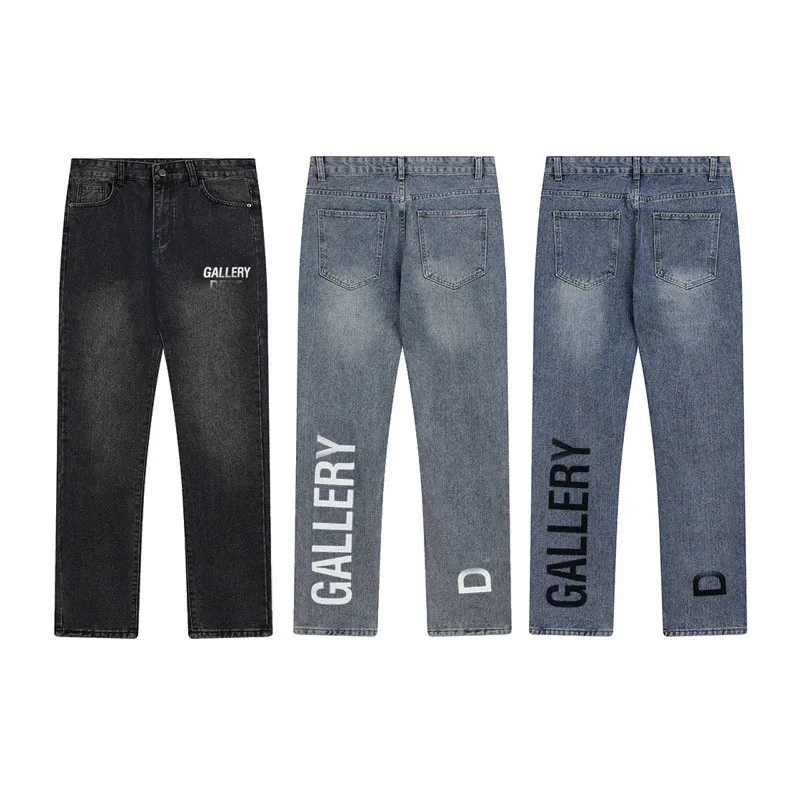 Designer Gallery American High Street Jeans larghi blu dritti con stampa di lettere Pantaloni in denim