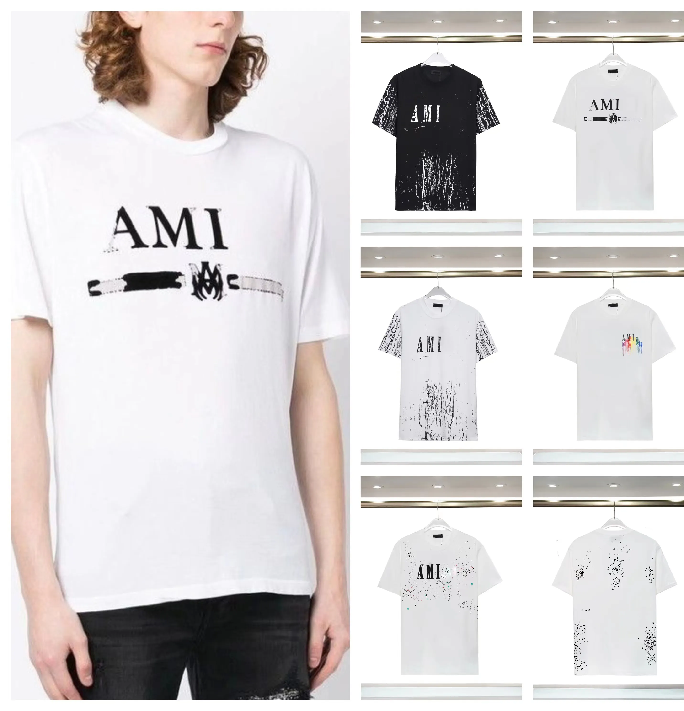 23 neue Frühlings-/Sommer-T-Shirts für Herren mit Buchstabendruck aus 230 g Doppelstrang-Baumwollstoff mit Fadenzahl 32, dichtem Doppelgarn-Baumwollstoff, schwarz-weißer Stoff, weich, M-3XL