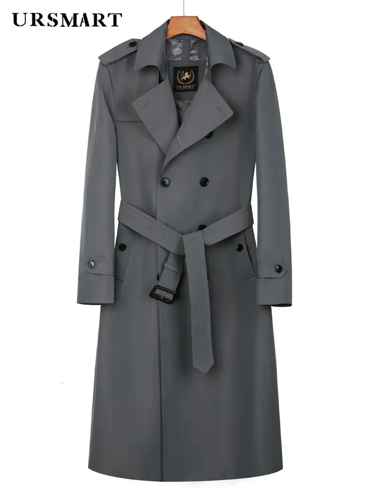 Heren trenchcoats Super lang windjack heren Britse trenchcoat doublebreasted middengrijs lange jurk lente en herfst over de knie mode thi 231116