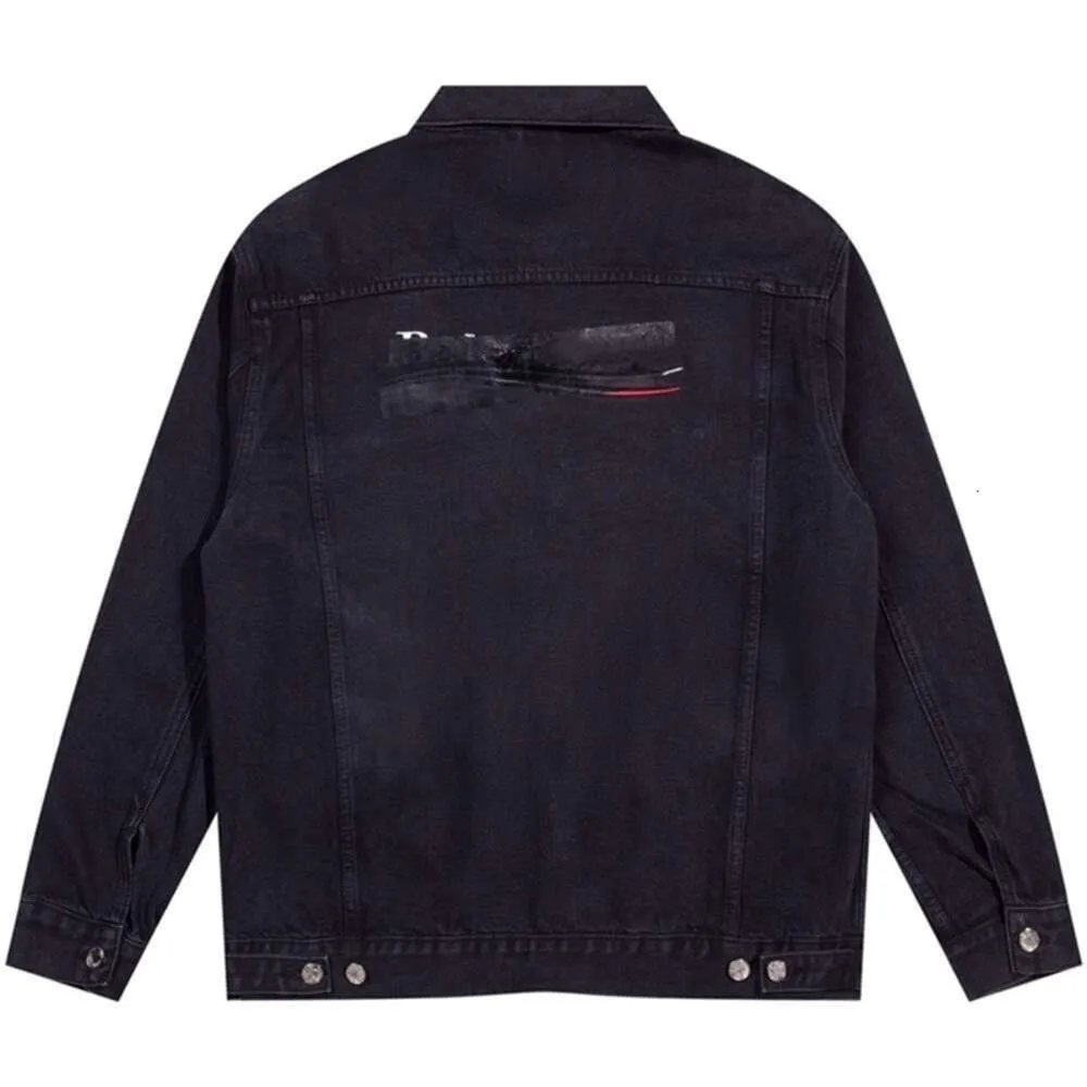 Version haute b famille 23ss bande de lavage de l'industrie lourde couverture adhésive à pression veste en jean brodée Cola pour vestes pour hommes et femmes