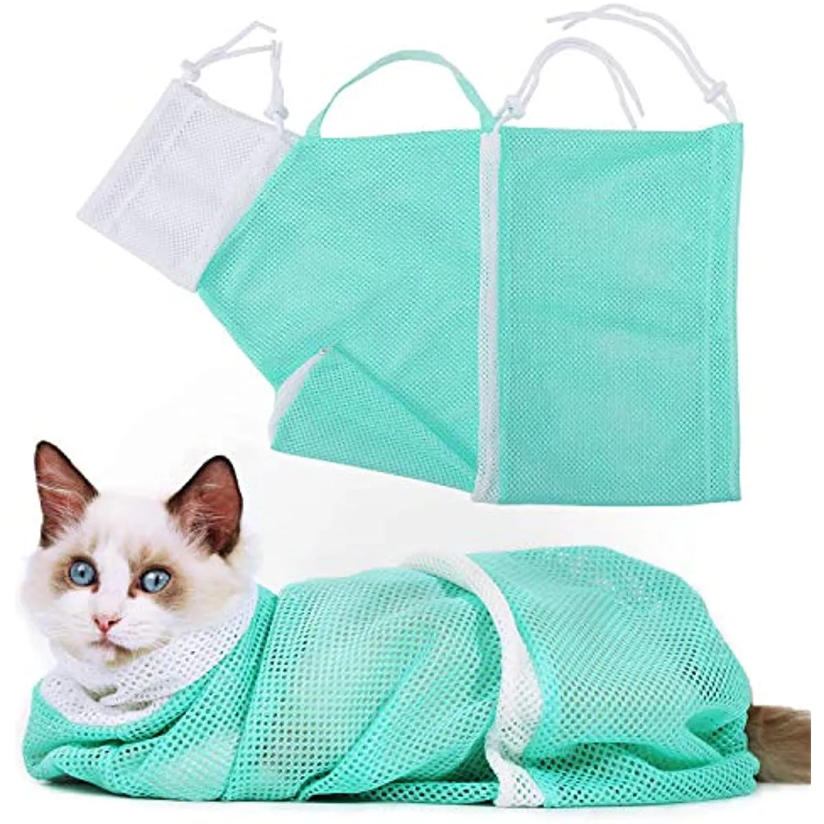 Bolsa de banho de gato Anti-mordida e anti-arranhão saco de limpeza para banho, corte de unhas, tomada de remédio, bolsa de chuveiro de restrição respirável multifuncional ajustável