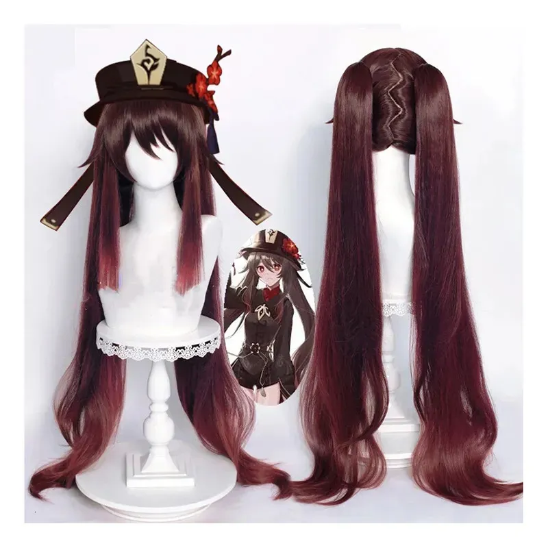 Cosplay Wigs Drop Shipping game Genshin Impact Hutao role-playing wig Hu Tao heat-resistant synthetic hair wig Halloween anime wig+wig cap 231116