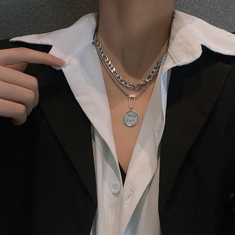 Pendant Necklaces Multilayer Round Brand Necklace Female Niche Design Sense Ins Retro Titanium Steel Sweater Chain Cold Wind Jewelry