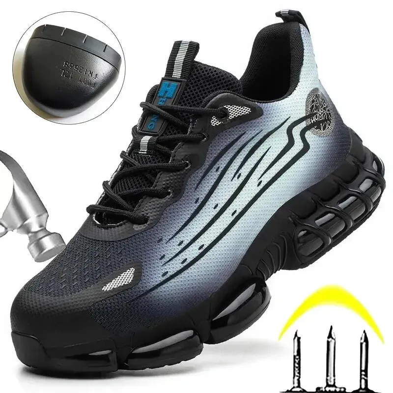 Safety Shoes Men Air Cushion Sport Safety Shoes Fashion Work Boots Anti-smash Anti-puncture Indestructible Shoes Lightweight Protective Shoes 231116