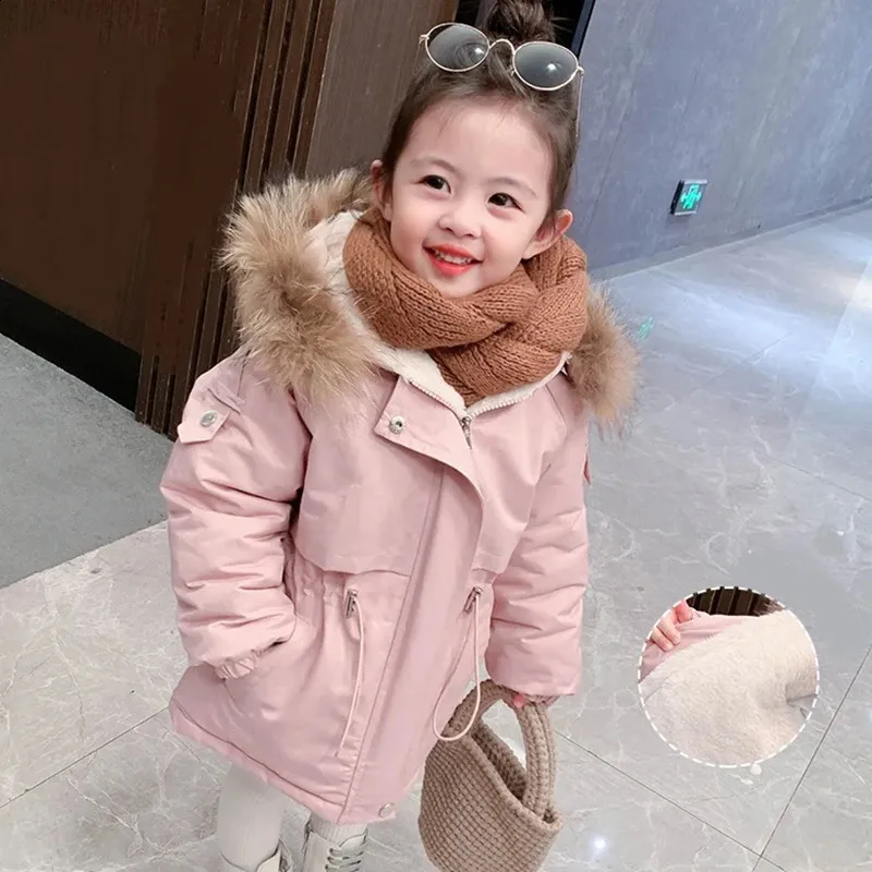 Girls Winter Parka Jacket with Faux Fur Hood Warm Coat for 2 8 Years Old