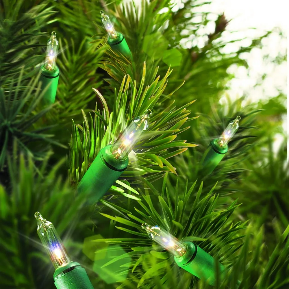 Прозрачные мини-рождественские гирлянды накаливания, 100 шт., с зеленым проводом, 21 шт.