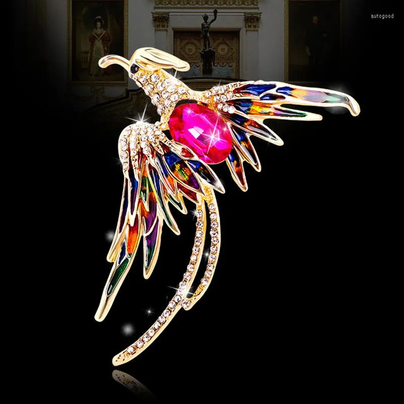 Broches cristal Phoenix oiseau pour femmes hommes 5 couleurs émail vol beauté fête bureau broche broche cadeaux 2023