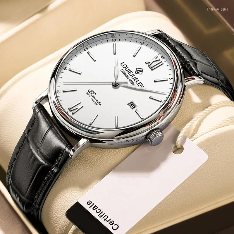 Relógios de pulso 2023 Homens assistem relógios casuais de moda de alta qualidade para uma cinta de couro de quartzo ultra fina relógio masculino simples
