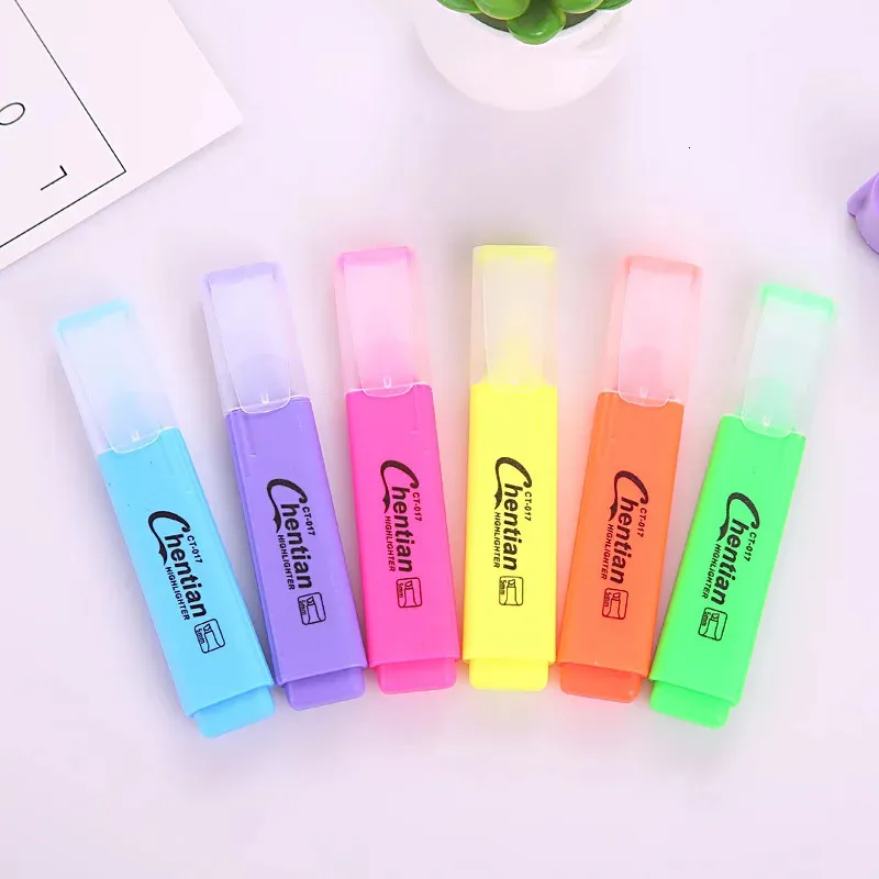 Markörer 6 färger söt Highlighter Pen Pastel Chalk Marker Japanese Fluorescen Pennor Färgglada skolförsörjningar Wholesale Korean Stationery 231115