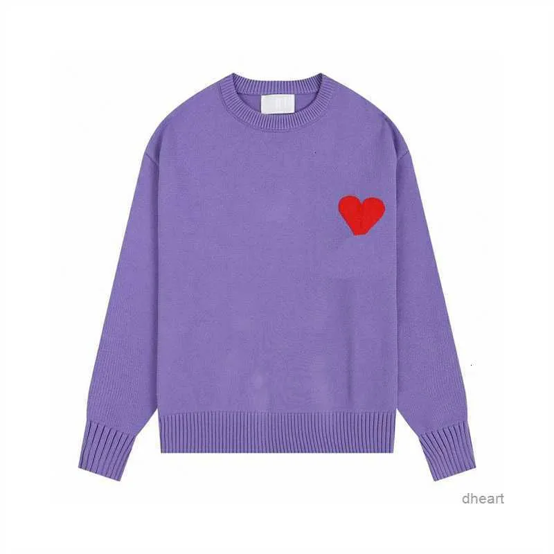 Amis Mens Paris Fashion Designer Amisknitted Sweater Hoodie 자수 Red Heart Soly Color Round Long Sleeve Shirts 남성 여성 DWJZ