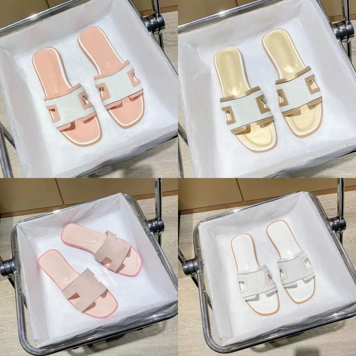 2023 Sandaler Lyxmärke Kvinnor Slides Flat Flip Flops Slide Mode Beach Sandal Tofflor Skor Designer Orange Krokodilskinn Sommar Läderstorlek