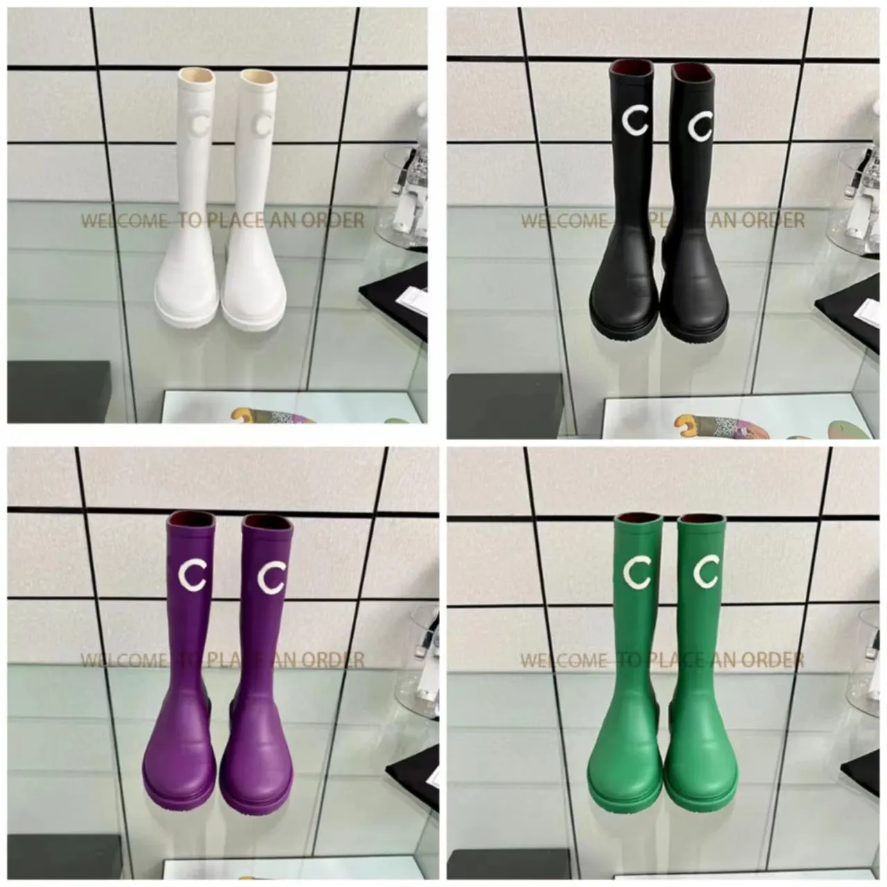 Designer Boots Brand Autumn Winter Women Rain Boots Candy Color Rubber Waterproof Shoes Tire Chelsea Fashion Ankle Boots Thick Sole Women Men Casual Thick